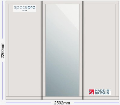 Spacepro Shaker 3 Door Kit - Dove Grey Frame | 2x Dove Grey 1 Panel | 1x Mirror 1 Panel H2260mm x W2592mm