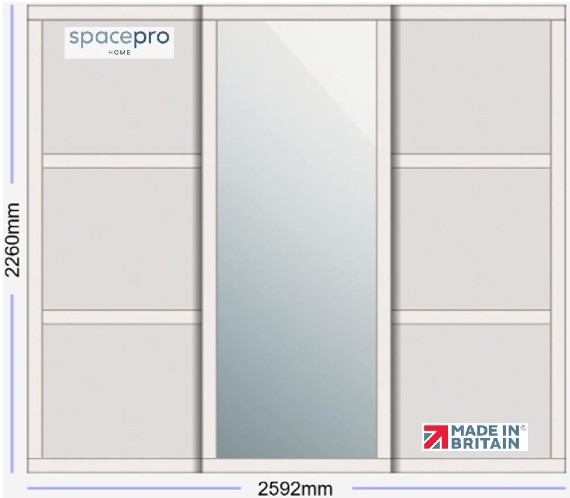 Spacepro Shaker 3 Door Kit - Cashmere Frame | 2x Cashmere 3 Panel | 1x Mirror 1 Panel H2260mm x W2592mm