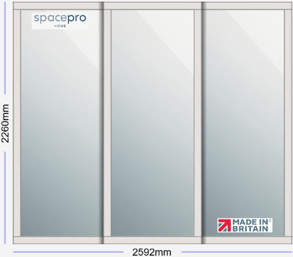 Spacepro Shaker 3 Door Kit - Dove Grey Frame | 3x Mirror 1 Panel H2260mm x W2592mm