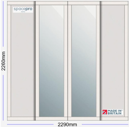 Spacepro Shaker 4 Door Kit - Cashmere Frame | 2x Cashmere 1 Panel | 2x Mirror 1 Panel H2260mm x W2290mm