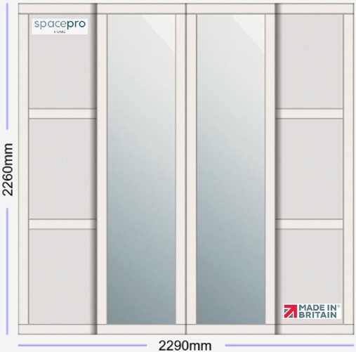 Spacepro Shaker 4 Door Kit - Cashmere Frame | 2x Cashmere 3 Panel | 2x Mirror 1 Panel H2260mm x W2290mm