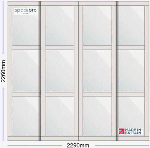Spacepro Shaker 4 Door Kit - Dove Grey Frame | 4x Mirror 3 Panel H2260mm x W2290mm