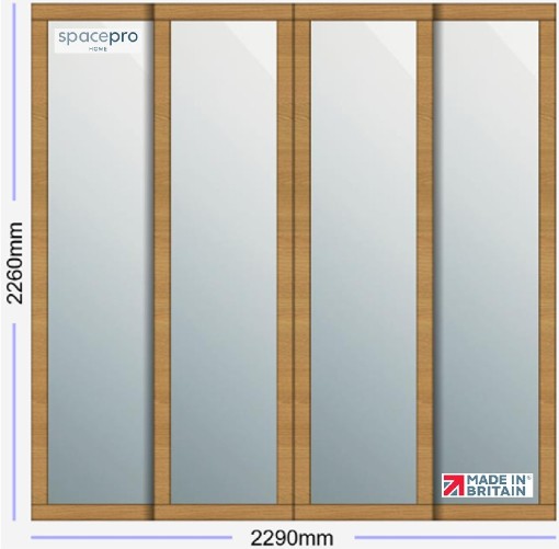 Spacepro Shaker 4 Door Kit - Oak Frame | Mirror Panel H2260mm x W2290mm