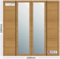 Spacepro Shaker 4 Door Kit - Oak Frame | 2x Oak 3 Panel | 2x Mirror 1 Panel H2260mm x W2290mm