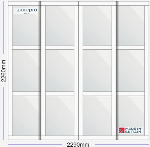 Spacepro Shaker 4 Door Kit - White Frame | 4x Mirror 3 Panel H2260mm x W2290mm