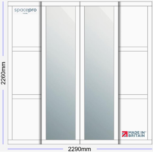 Spacepro Shaker 4 Door Kit - White Frame | 2x White 3 Panel | 2x Mirror 1 Panel H2260mm x W2290mm