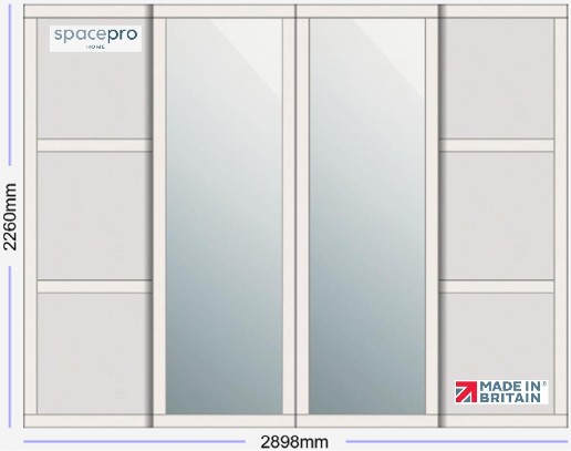 Spacepro Shaker 4 Door Kit - Cashmere Frame | 2x Cashmere 3 Panel | 2x Mirror 1 Panel H2260mm x W2898mm