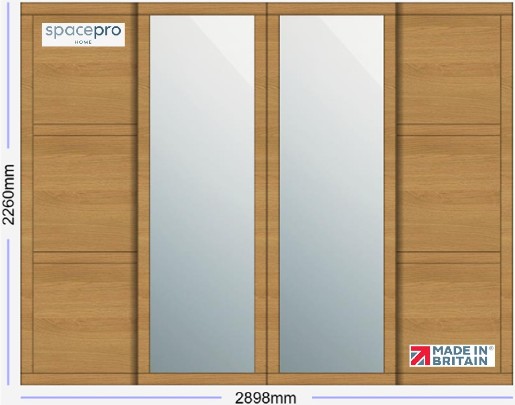 Spacepro Shaker 4 Door Kit - Oak Frame | 2x Oak 3 Panel | 2x Mirror 1 Panel H2260mm x W2898mm