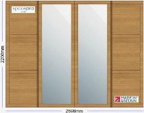 Spacepro Shaker 4 Door Kit - Oak Frame | 2x Oak 3 Panel | 2x Mirror 1 Panel H2260mm x W2898mm