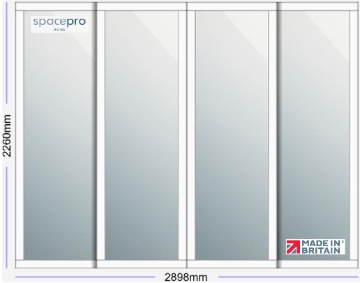Spacepro Shaker 4 Door Kit - White Frame | Mirror Panel H2260mm x W2898mm
