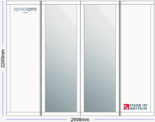 Spacepro Shaker 4 Door Kit - White Frame | 2x White 1 Panel | 2x Mirror 1 Panel H2260mm x W2898mm