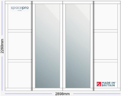 Spacepro Shaker 4 Door Kit - White Frame | 2x White 3 Panel | 2x Mirror 1 Panel H2260mm x W2898mm