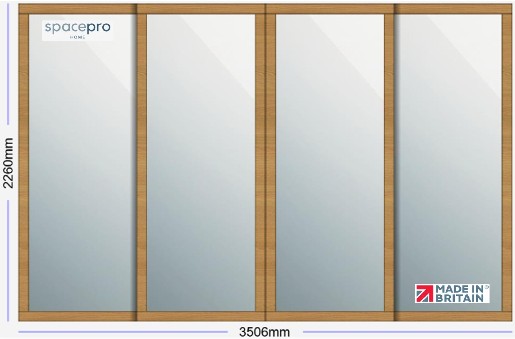 Spacepro Shaker 4 Door Kit - Oak Frame | 4x Mirror 1 Panel H2260mm x W3506mm