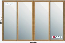 Spacepro Shaker 4 Door Kit - Oak Frame | 4x Mirror 1 Panel H2260mm x W3506mm