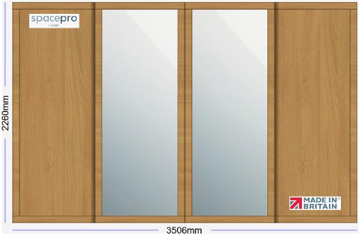 Spacepro Shaker 4 Door Kit - Oak Frame | 2x Oak 1 Panel | 2x Mirror 1 Panel H2260mm x W3506mm