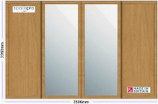 Spacepro Shaker 4 Door Kit - Oak Frame | 2x Oak 1 Panel | 2x Mirror 1 Panel H2260mm x W3506mm