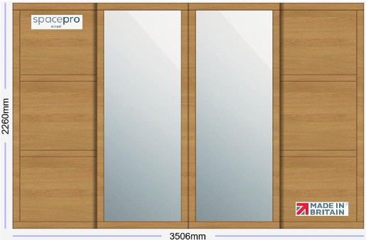 Spacepro Shaker 4 Door Kit - Oak Frame | 2x Oak 3 Panel | 2x Mirror 1 Panel H2260mm x W3506mm