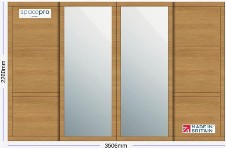 Spacepro Shaker 4 Door Kit - Oak Frame | 2x Oak 3 Panel | 2x Mirror 1 Panel H2260mm x W3506mm