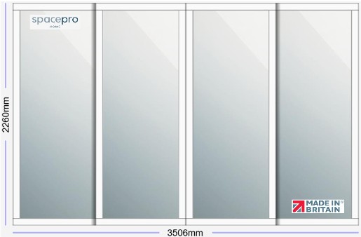 Spacepro Shaker 4 Door Kit - White Frame | 4x Mirror 1 Panel H2260mm x W3506mm
