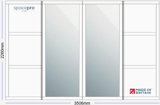 Spacepro Shaker 4 Door Kit - White Frame | 2x White 3 Panel | 2x Mirror 1 Panel H2260mm x W3506mm